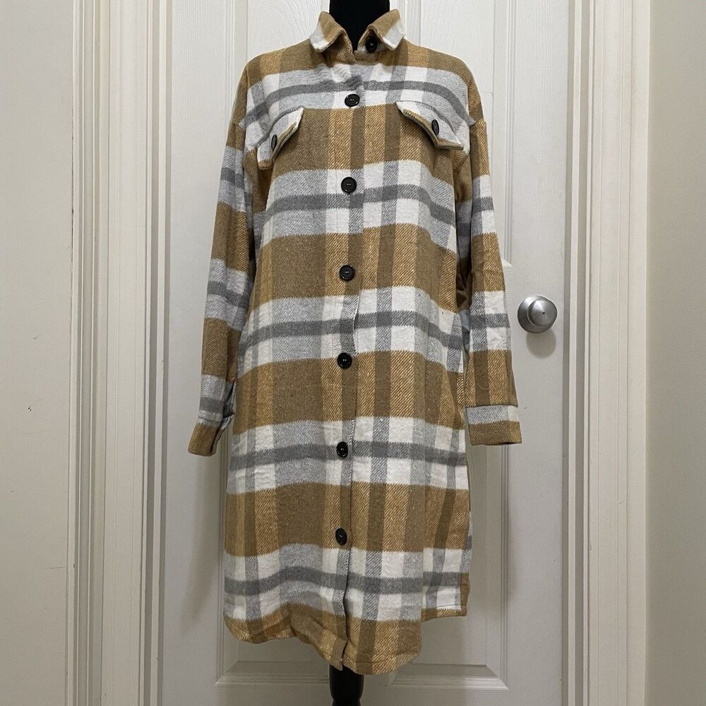 NEW Pretty Garden Plaid Shacket Button Up Jacket Flannel Shirt‎ Womens Small NWT